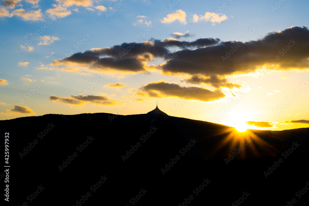 Jested Moutnain sunset panoramic scenery Jested Moutnain sunset panoramic scenery