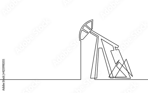 Single continuous line art oil pump station. Oil gas economy industrial concept. Petrol transportation gasoline silhouette design. One sketch outline drawing vector illustration