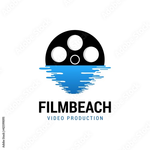 simple modern film reel sunset on the sea vector icons
