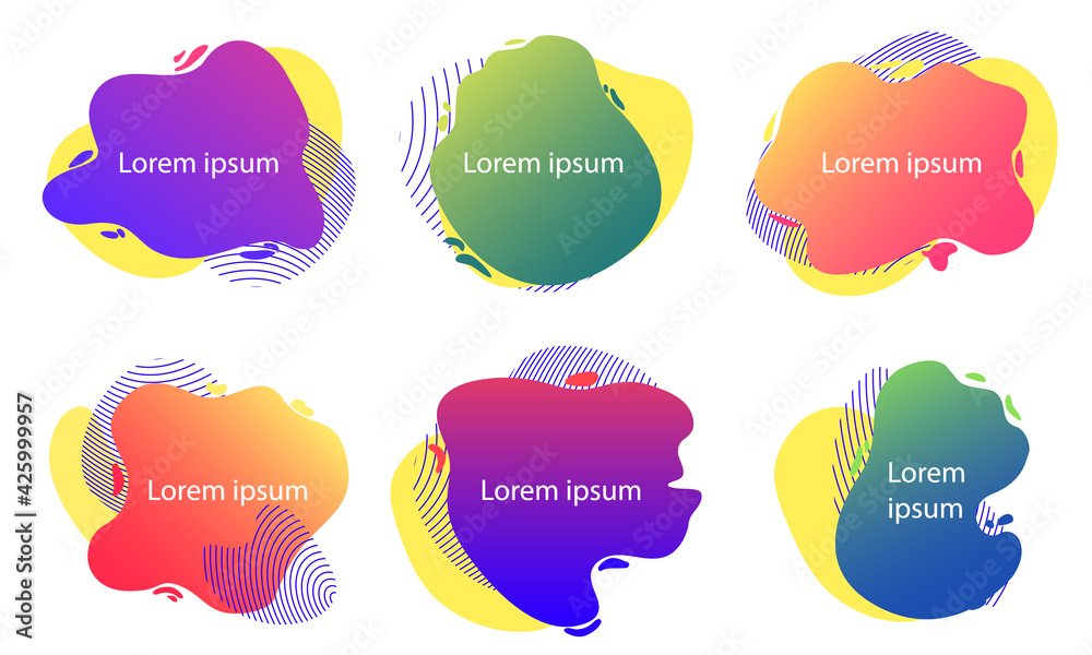 Abstract liquid shape, set modern graphic elements, fluid dynamical colored forms