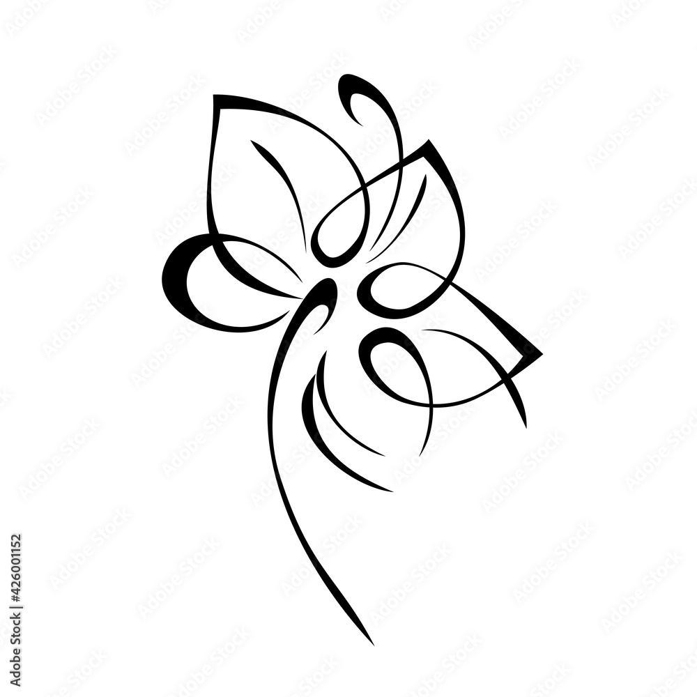 one stylized blooming flower on a short stalk without leaves in black lines on a white background one stylized blooming flower on a short stalk without leaves in black lines on a white background