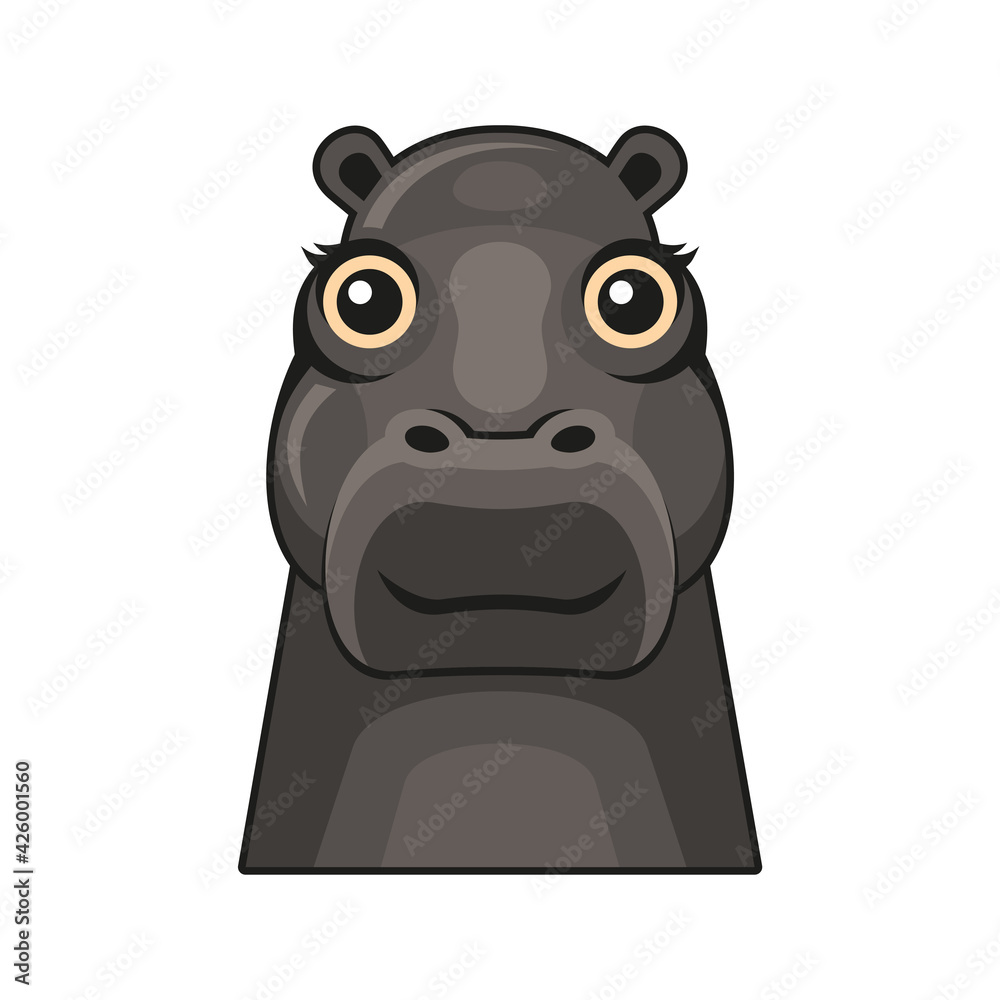 Naklejka premium Cute Hippopotamus Face Icon. Cartoon Hippo on White Background Vector