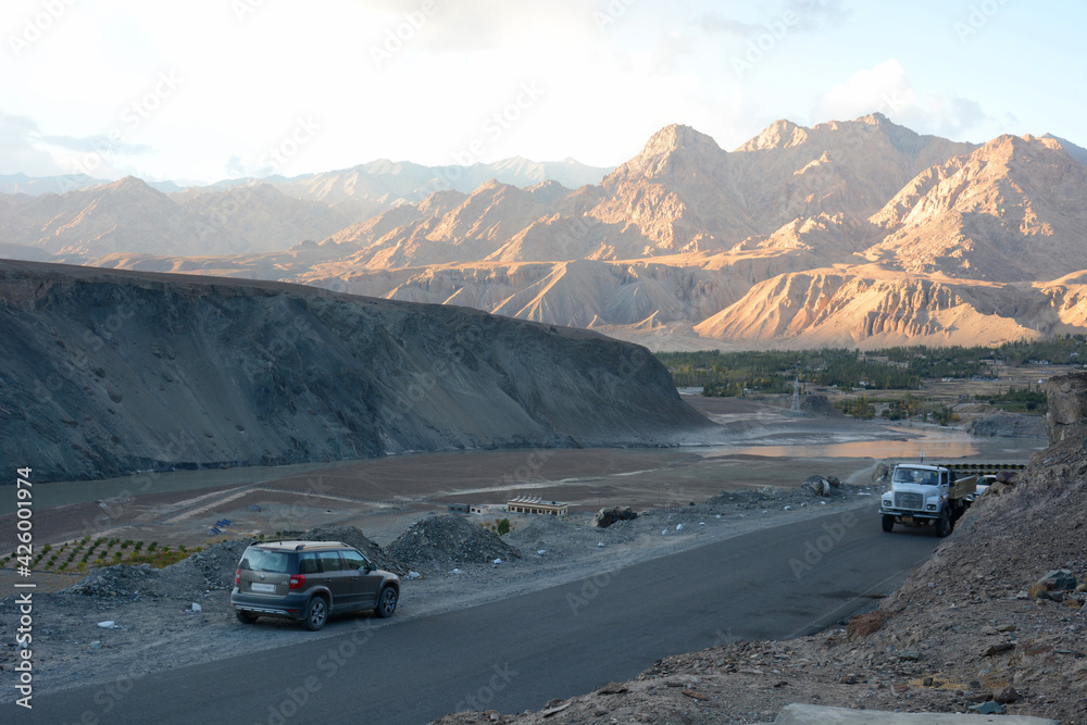 Sangam Point, confluence point of the Indus and Zanskar rivers at Leh, Ladakh, Jammu Kashmir, India Sangam Point, confluence point of the Indus and Zanskar rivers at Leh, Ladakh, Jammu Kashmir, India