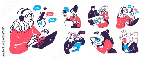 Business Concept illustrations. Collection of scenes with men and women taking part in business activities