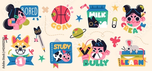 Back to school collection of characters and elements. Vector