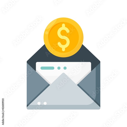 Envelope with money icon in flat style isolated on white background. Vector illustration of business message. EPS 10