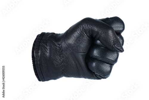 Fist in leather glove photo