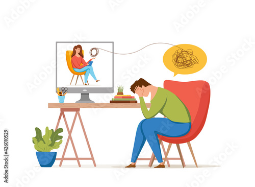 Psychology therapy online counseling vector concept. Cartoon illustration of psychotherapy practice