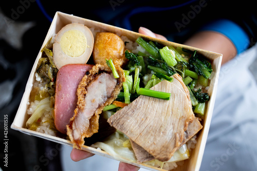 Taitung famous take away rice box on the train. Taiwan's delicious bento.