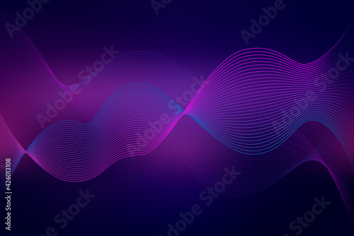 Vector blurred background with linear ribbon element in blue pink purple colors. Background with lines and blur.