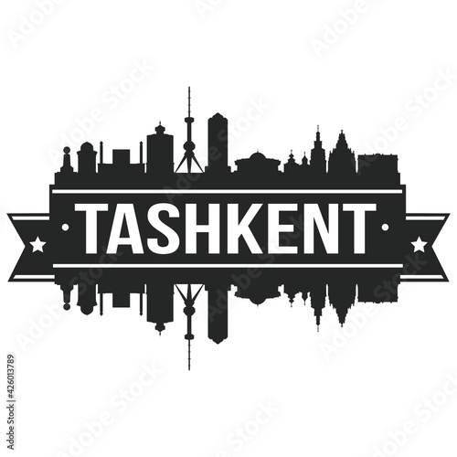Tashkent Uzbekistan Skyline City Banner. Vector Design Silhouette Art Stencil Illustration.