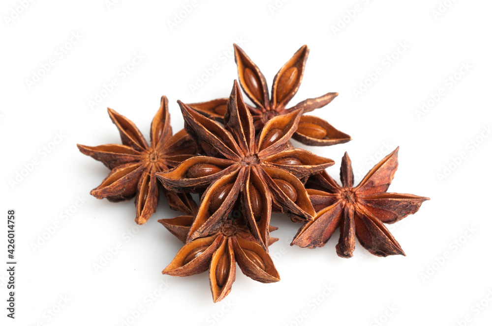 Star anise seeds and fruits isolated on white background Star anise seeds and fruits isolated on white background