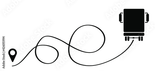 Truck route. Loading and unloading, point location business symbol. elivery Worldwide truck car. Shipping online shopping direction city address position pin. Vector sign