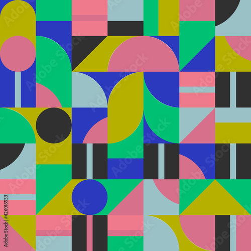 Bauhaus abstract background made with vector geometric elements, shapes and blocks, useful for website background, poster art design, magazine front page, banners, prints cover.