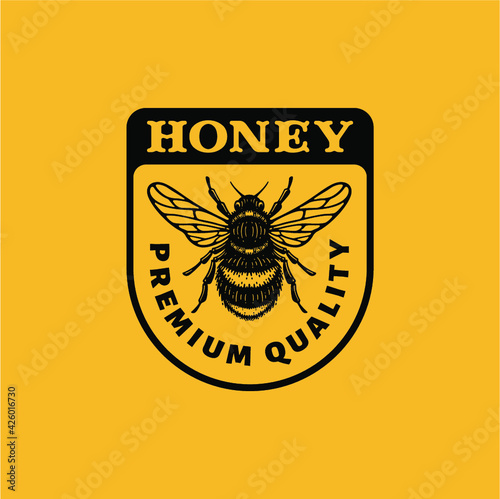 logo badge of insect bees in doodle vintage illustration
