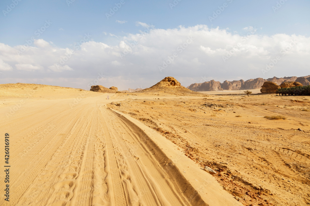 Sand road in the area of Al Ula in Saudi Arabia