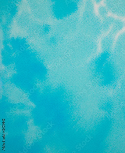 Bright shiny fresh blue aqua marine watercolor background. Abstract texture paintbrush.