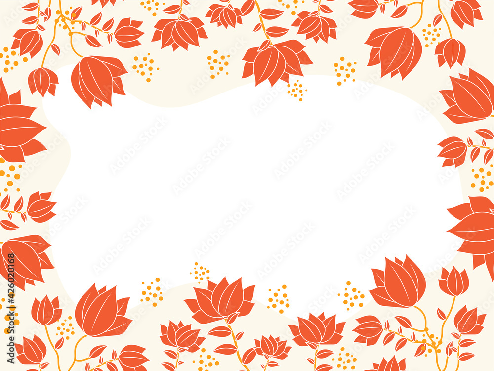 Orange Flowers With Leaves Decorated On White Background And Given Space For Text. Orange Flowers With Leaves Decorated On White Background And Given Space For Text.