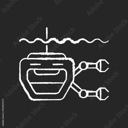 ROV chalk white icon on black background. Remotely operated underwater vehicle is tethered underwater highly maneuverable mobile device. Isolated vector chalkboard illustration