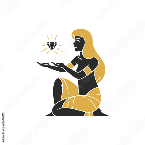 Beautiful bohemian woman with diamond silhouette vector illustration