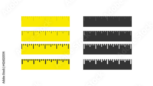 A set of rulers. Measurement scale. Stationery store. A tool for education or construction. Vector illustration