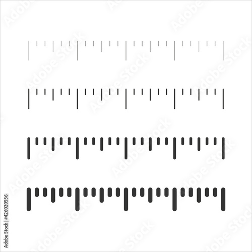 A set of markings for rulers. Measurement scale. Vector illustration