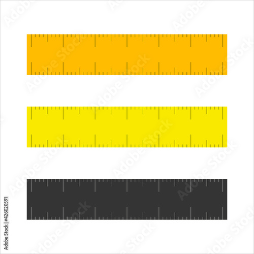 A set of rulers. Measurement scale. Stationery store. A tool for education or construction. Vector illustration