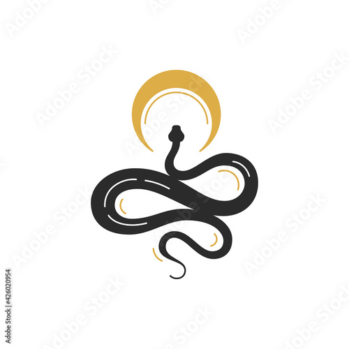 Mystic snake with moon crescent silhouette vector illustration