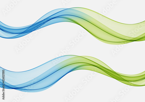 Abstract wave design element Blue and green wave flow background Wave flow set © lesikvit