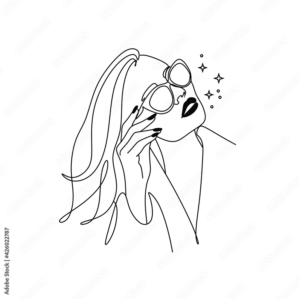 Woman line drawing line art flower head vector image. Logo Woman line drawing line art flower head vector image. Logo