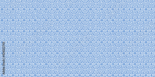 Greek key vector seamless pattern, geometric background, blue grunge meander ornament, roman line print. Abstract graphic illustration