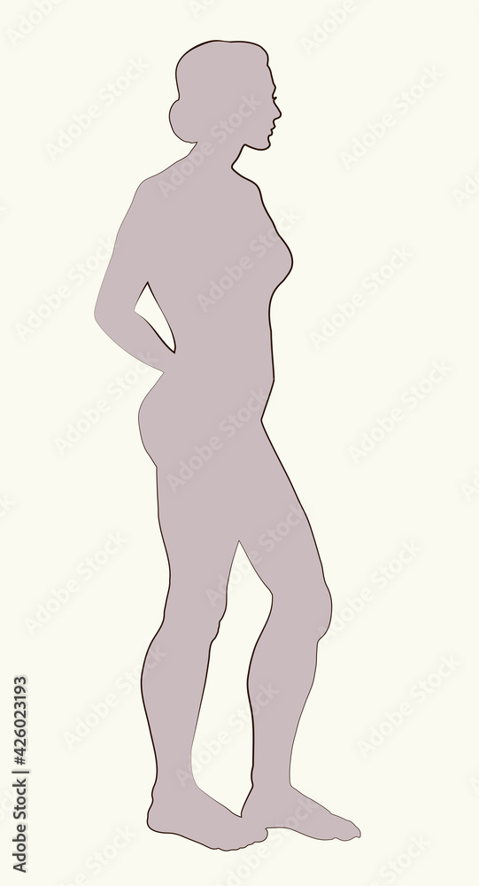 The female silhouette stands sideways. Vector drawing The female silhouette stands sideways. Vector drawing