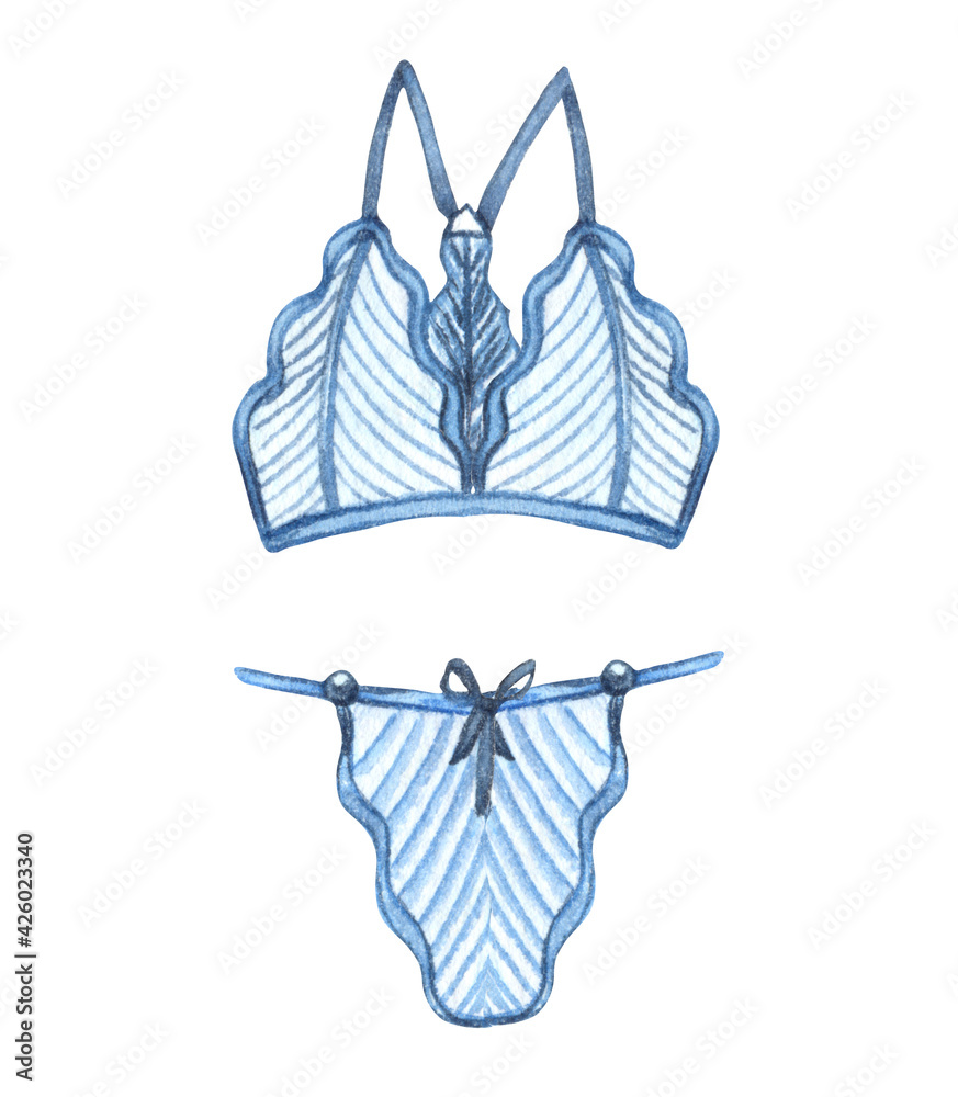 Watercolor lingerie. Hand draw woman underwear. Fashion illustration.  ilustração do Stock