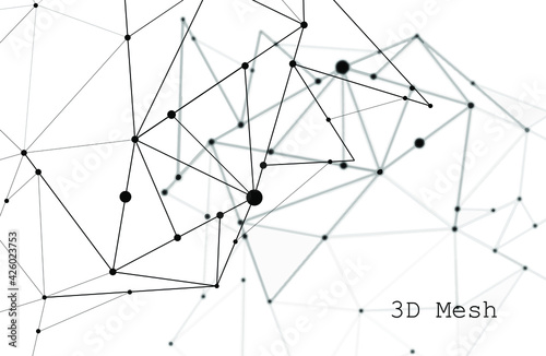Abstract vector background. Card in a futuristic style. Elegant background for business presentations. Lines, point, plane in 3D space. 3d mesh.