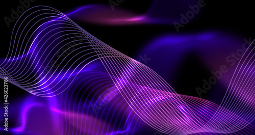 Abstrakte Welten - digitale Landschaft mit fließenden Wellen und Lichtelementen. Technologischer Hintergrund. Digitale 3D-Oberflächen zur Hintergrundgestaltung 