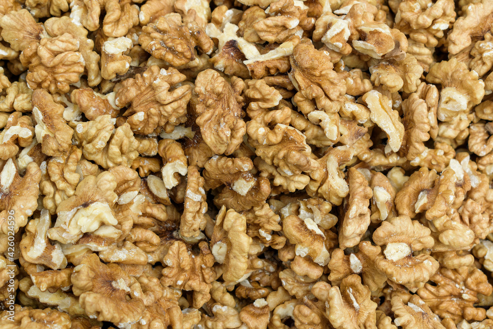 Common walnut tree seeds without shell for backdrop. Common walnut tree seeds without shell for backdrop.