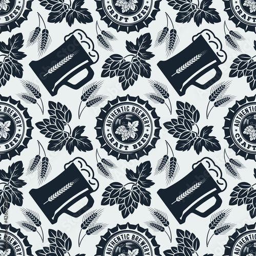 Craft Beer seamless pattern. Vintage style vector illustration