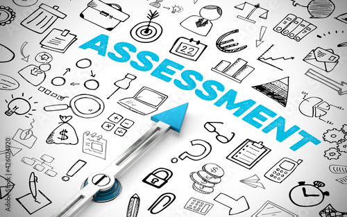 Business Assessment Konzept mit Kompass und Icons
