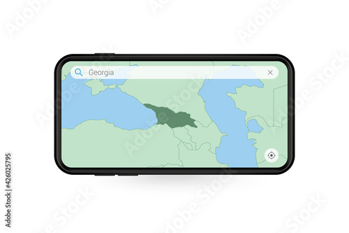 Searching map of Georgia in Smartphone map application. Map of Georgia in Cell Phone.
