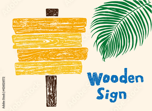 夏らしい木目の看板イラスト。