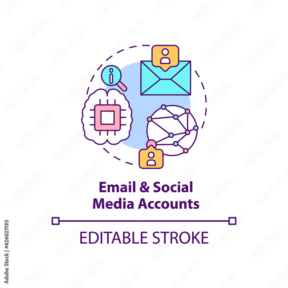 Email and social media account concept icon. Digital marketing strategy. Target audience. Smart content idea thin line illustration. Vector isolated outline RGB color drawing. Editable stroke