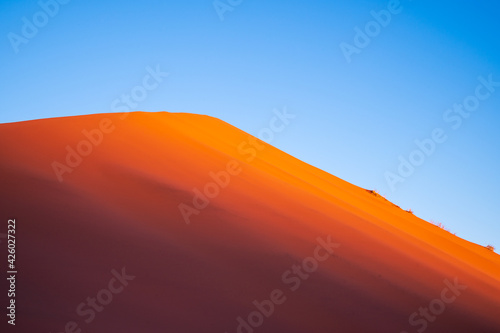 The red sand dunes of Namibia, the incredible natural scenery of Africa. The driest and sparsely populated area in the world.