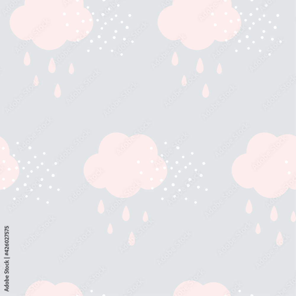 Doodle clouds and rain seamless pattern