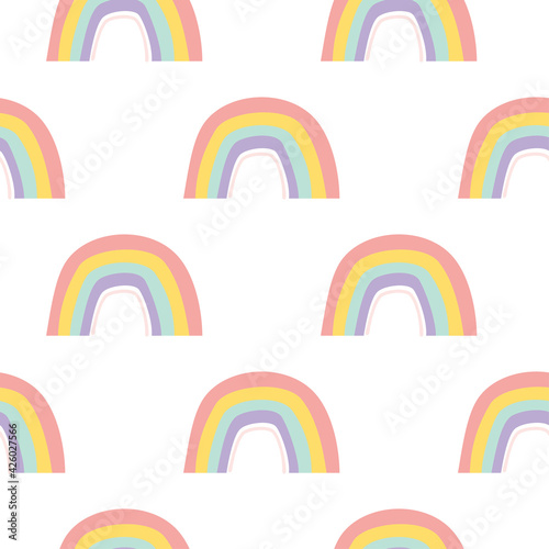 Doodle rainbows seamless pattern, vector illustration