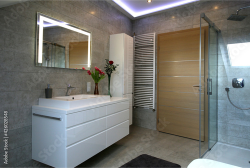 Fototapeta Naklejka Na Ścianę i Meble -  A modern bathroom in gray colors in a simple style