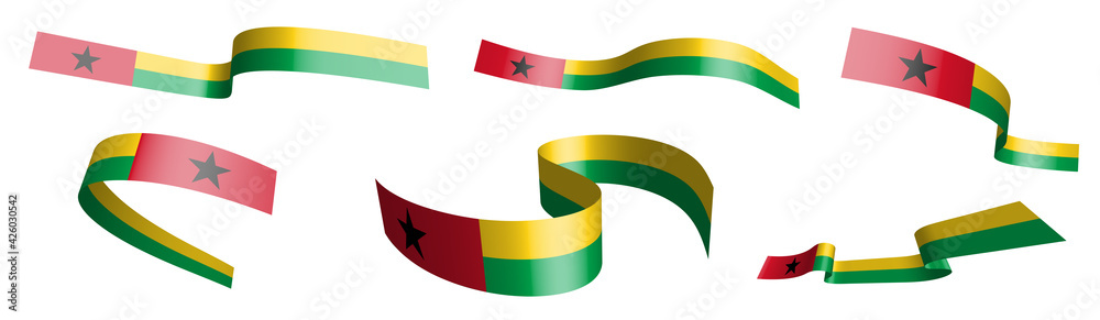 Set of holiday ribbons. Guinea Bissau waving in wind. Separation into lower and upper layers. Design element. Vector on white background Set of holiday ribbons. Guinea Bissau waving in wind. Separation into lower and upper layers. Design element. Vector on white background