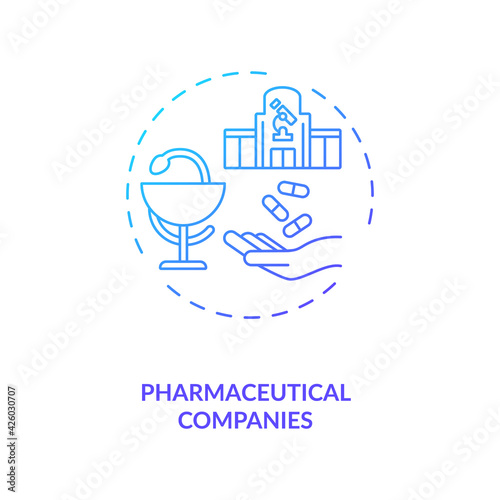 Pharmaceutical companies concept icon. Trials sponsorship idea thin line illustration. Manufacturing and supply. Pharmaceutical industry. Commercial business. Vector isolated outline RGB color drawing