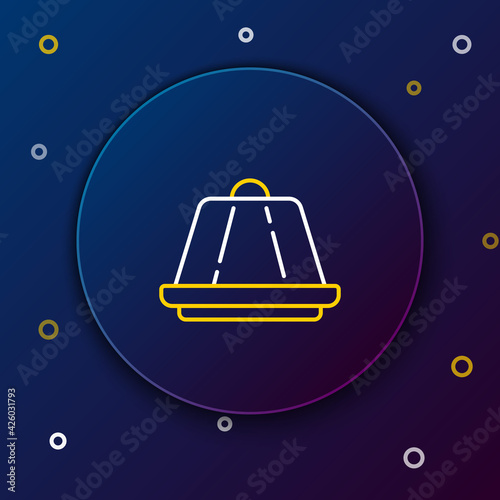 Line Pudding custard with caramel glaze icon isolated on blue background. Colorful outline concept. Vector