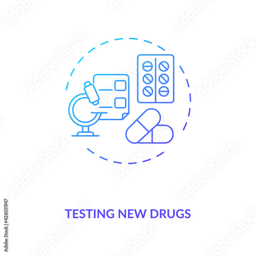 Testing new drugs concept icon. Trials type idea thin line illustration. Study procedures. Unexpected changes in health status detecting. Treatment value. Vector isolated outline RGB color drawing