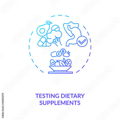 Testing dietary supplements concept icon. Clinical trials idea thin line illustration. Vitamins, minerals, herbal extracts. Providing potential health effect. Vector isolated outline RGB color drawing
